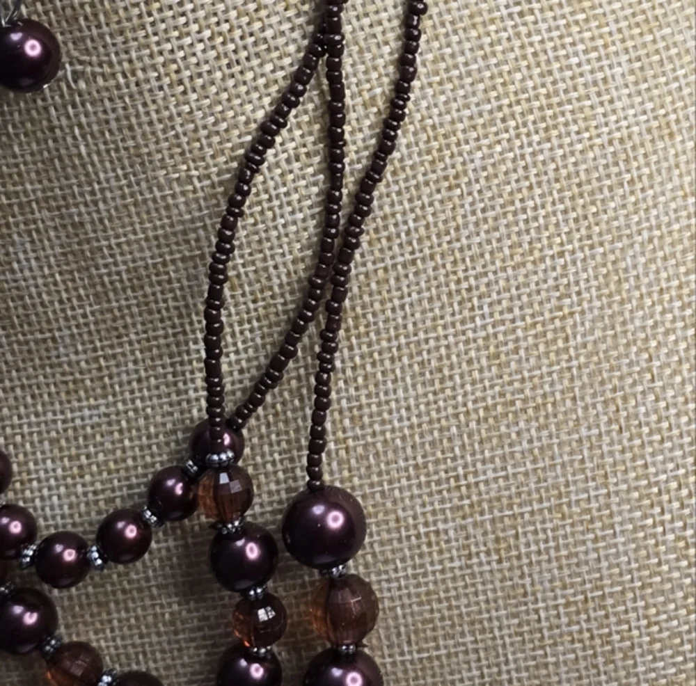 Treska Plum Purple Amber Multi Strand Beaded Statement Necklace Earrings Set New